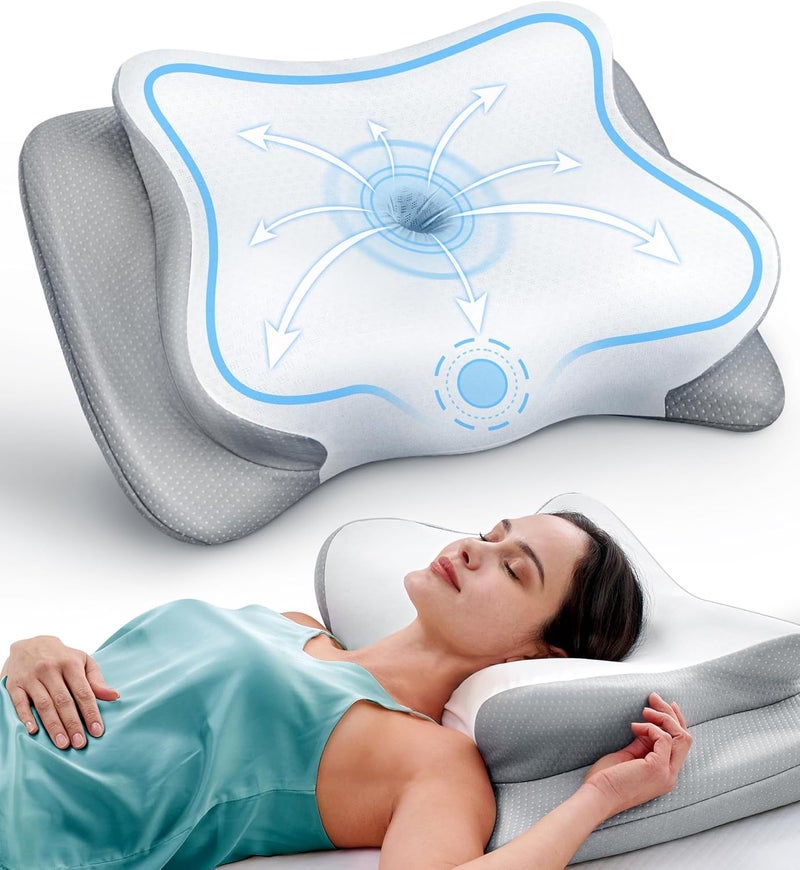 EKIFT Ease Now Cervical Neck Pillow for Pain Relief, Beauty Sleeping Cooling Pillow for Side Back Stomach Sleeper, Odorless Memory Foam Bed Pillows Deep Sleep,Ergonomic Orthopedic Contour Neck Support - Image 1